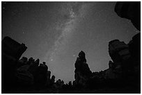 Dollhouse pinnacles and Milky Way, Maze District. Canyonlands National Park ( black and white)