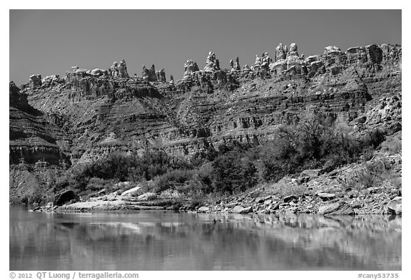 Doll House seen from the Colorado River. Canyonlands National Park (black and white)