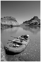Raft at Spanish Bottom. Canyonlands National Park, Utah, USA. (black and white)