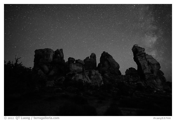 Dollhouse and starry sky at night. Canyonlands National Park, Utah, USA.