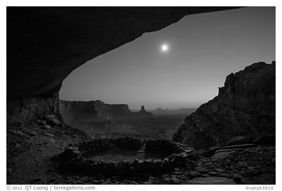 False Kiva and moon at night. Canyonlands National Park, Utah, USA.