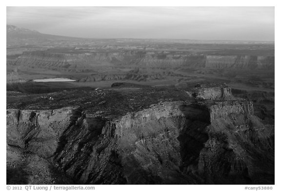 Aerial view of Dead Horse Point State Park. Canyonlands National Park (black and white)