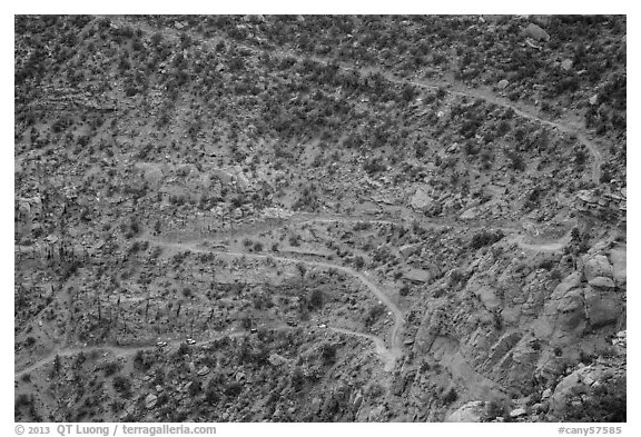 Steep switchbacks of the Flint Trail, Orange Cliffs Unit, Glen Canyon National Recreation Area, Utah. USA (black and white)