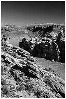 Surprise Valley, Colorado River seen from Dollhouse. Canyonlands National Park, Utah, USA. (black and white)