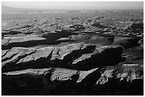 Aerial View of Maze District, Island in the sky in background. Canyonlands National Park, Utah, USA. (black and white)