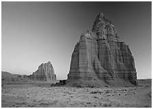 Temples of the Sun and Moon, dawn. Capitol Reef National Park, Utah, USA. (black and white)