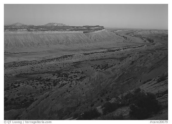 Blue light on Waterpocket Fold cliffs at dusk from Strike Valley Overlook. Capitol Reef National Park (black and white)