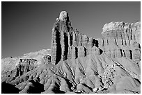 Layered Moenkopi shale and sandstone, Chimney Rock. Capitol Reef National Park, Utah, USA. (black and white)