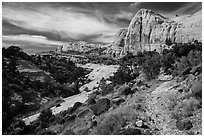 Trail and Navajo Dome. Capitol Reef National Park, Utah, USA. (black and white)
