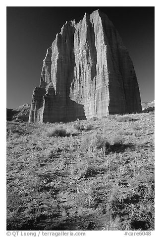Temple of the Moon, Cathedral Valley, morning. Capitol Reef National Park (black and white)
