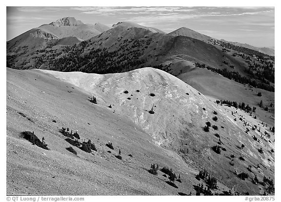 Wheeler Peak and Snake range seen from Mt Washington, morning. Great Basin  National Park (black and white)