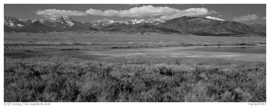 Sagebrush plain and Snake range rising above desert. Great Basin National Park (black and white)