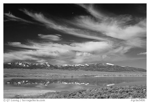 Snake Range seen from the East above a pond. Great Basin National Park (black and white)