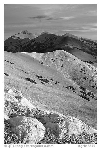 Wheeler Peak and Snake range seen from Mt Washington, morning. Great Basin National Park (black and white)