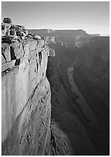 Cliff and Colorado River from Toroweap, sunrise. Grand Canyon National Park, Arizona, USA. (black and white)