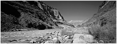 Inner Canyon landscape. Grand Canyon National Park (Panoramic black and white)