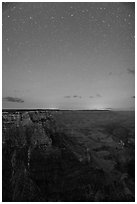 View from Moran Point at night. Grand Canyon National Park, Arizona, USA. (black and white)