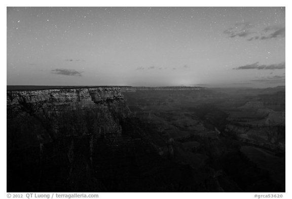 View from Moran Point with late night stars. Grand Canyon National Park (black and white)