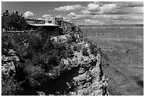 Lookout Studio designed by Mary Coulter to blend with surroundings. Grand Canyon National Park, Arizona, USA. (black and white)