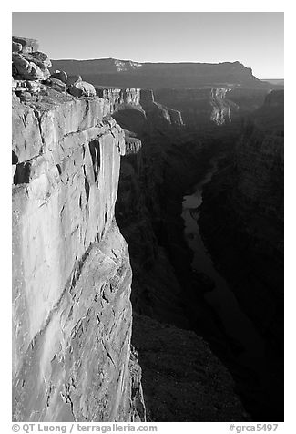 Vertical cliff and Colorado River at Toroweap. Grand Canyon National Park (black and white)
