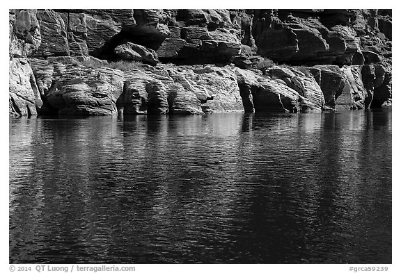 Cliff and reflection, Colorado River. Grand Canyon National Park (black and white)