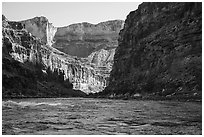River-level view of Marble Canyon and Colorado River rapids. Grand Canyon National Park ( black and white)