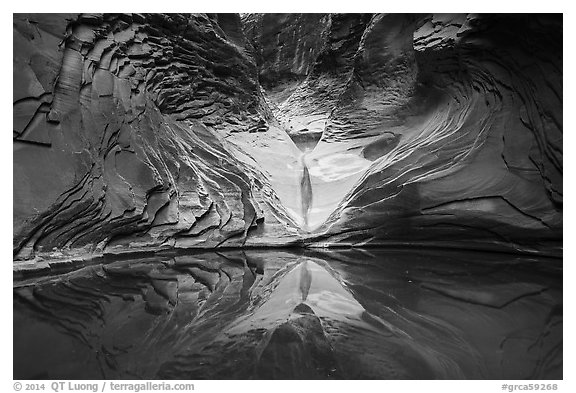 Spillway and reflection, North Canyon. Grand Canyon National Park (black and white)