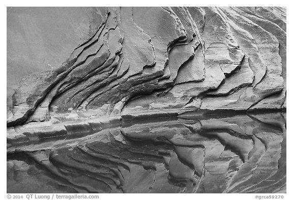 Sandstone rock layers and reflections, North Canyon. Grand Canyon National Park (black and white)