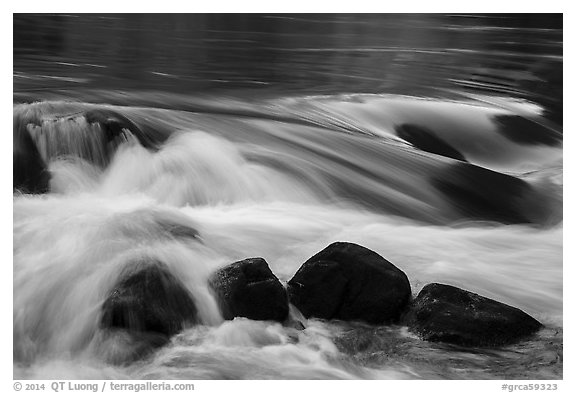 Boulders and rapids. Grand Canyon National Park (black and white)
