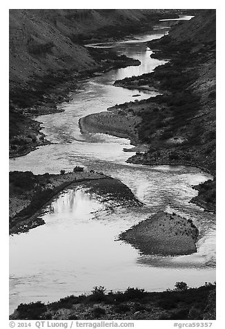 Reflections on the meanders of the Colorado River, Nankoweap. Grand Canyon National Park (black and white)