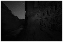 Ancient Nankoweap granaries above the Colorado River at night. Grand Canyon National Park ( black and white)