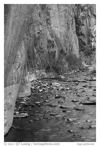 Rock walls and stream, Clear Creek gorge. Grand Canyon National Park (black and white)