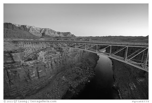 Navajo Bridge over Marble Canyon and Vermilion Cliffs. Grand Canyon National Park (black and white)