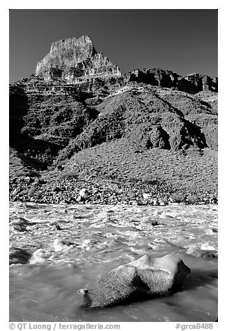 Rapids in  Colorado river, morning. Grand Canyon National Park (black and white)