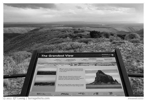 Grandest View sign. Mesa Verde National Park (black and white)