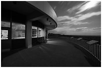 Far View visitor center terrace by moonlight. Mesa Verde National Park, Colorado, USA. (black and white)