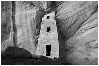 Cliff and three story tower from below, Square Tower House. Mesa Verde National Park ( black and white)