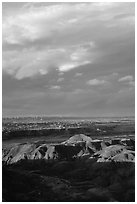 Painted desert seen from Chinde Point, stormy sunset. Petrified Forest National Park, Arizona, USA. (black and white)