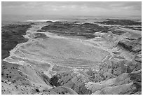 Badlands and Dendritic drainage patterns, Blue Mesa, mid-day. Petrified Forest National Park (black and white)