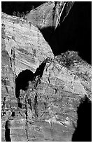 Rock walls near Hidden Canyon. Zion National Park, Utah, USA. (black and white)