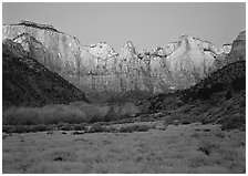 West temple view, sunrise. Zion National Park, Utah, USA. (black and white)