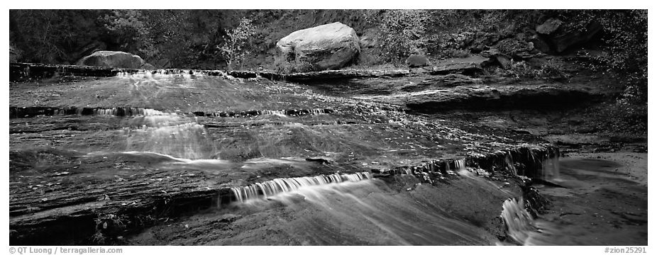 Red travertine terraces with cascades. Zion National Park (black and white)