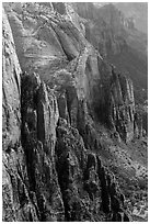 Rock towers bordering Zion Canyon from above. Zion National Park ( black and white)
