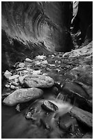 Cascading stream and boulders, Orderville Canyon. Zion National Park ( black and white)