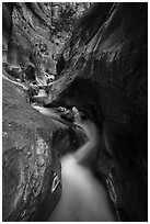 Twisted and narrow watercourse, Orderville Canyon. Zion National Park ( black and white)