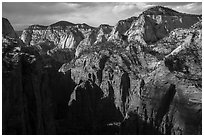 End of Zion Canyon seen from Angels Landing. Zion National Park ( black and white)