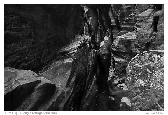 Room with pothole,  Behunin Canyon. Zion National Park (black and white)