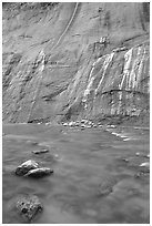 Mystery Falls, the Narrows. Zion National Park, Utah, USA. (black and white)