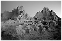 Erosion formations, Cedar Pass, dawn. Badlands National Park, South Dakota, USA. (black and white)