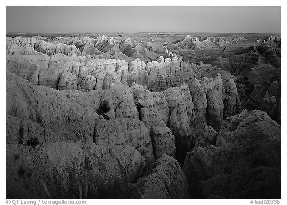 Sheep Mountain table at dusk. Badlands National Park (black and white)